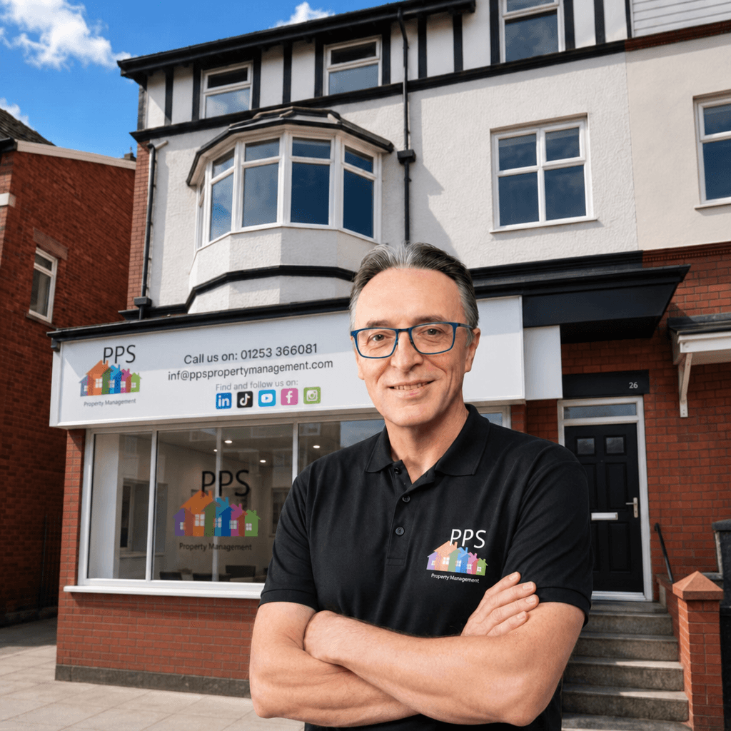 Steve Potter outside PPS Property Management office in Blackpool